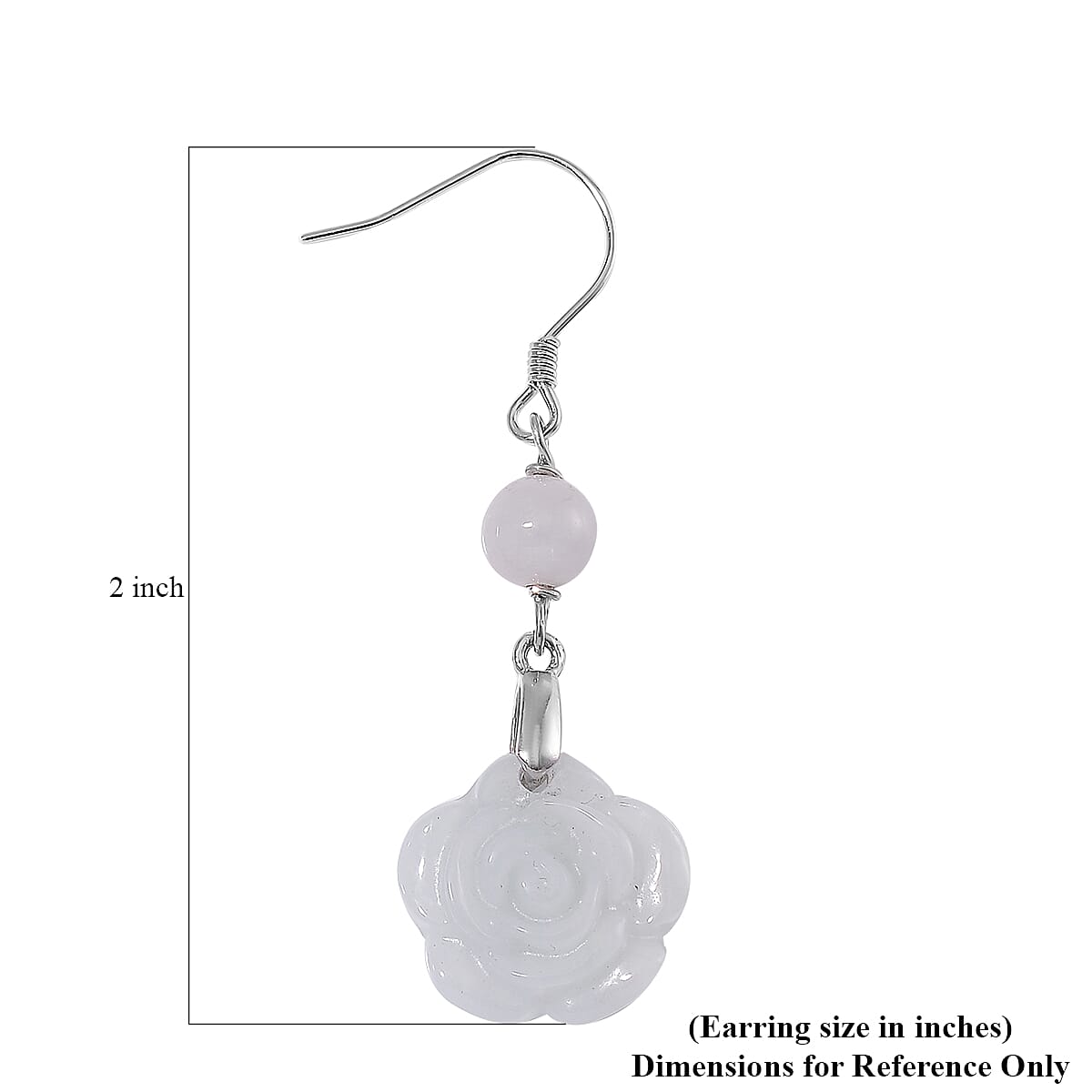 Natural Jade 50.00 ctw Rose Carved Earrings in Rhodium Over Sterling Silver