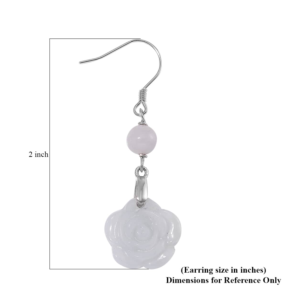 Natural Jade 50.00 ctw Rose Carved Earrings in Rhodium Over Sterling Silver image number 5