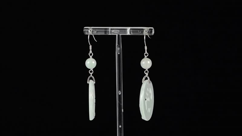 Natural Jade 50.00 ctw Reindeer Carved Earrings in Rhodium Over Sterling Silver
