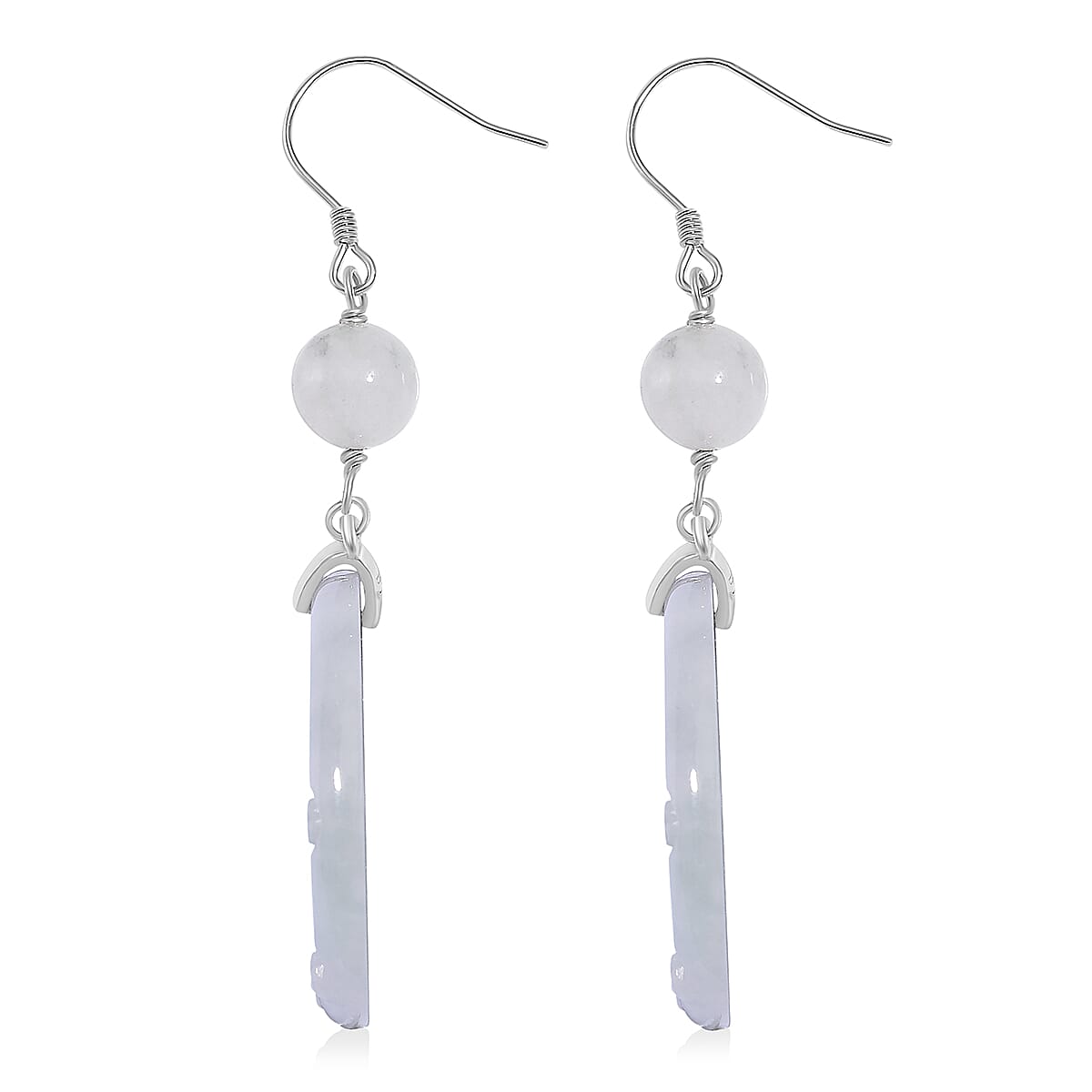 Natural Jade 50.00 ctw Reindeer Carved Earrings in Rhodium Over Sterling Silver