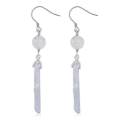 Natural Jade 50.00 ctw Reindeer Carved Earrings in Rhodium Over Sterling Silver