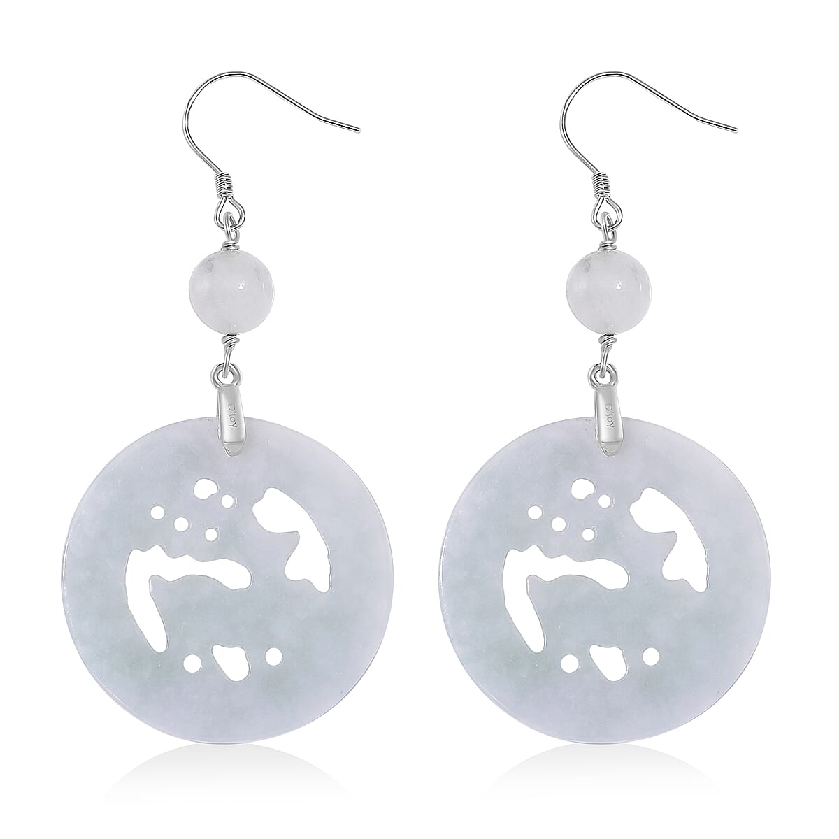 Natural Jade 50.00 ctw Reindeer Carved Earrings in Rhodium Over Sterling Silver