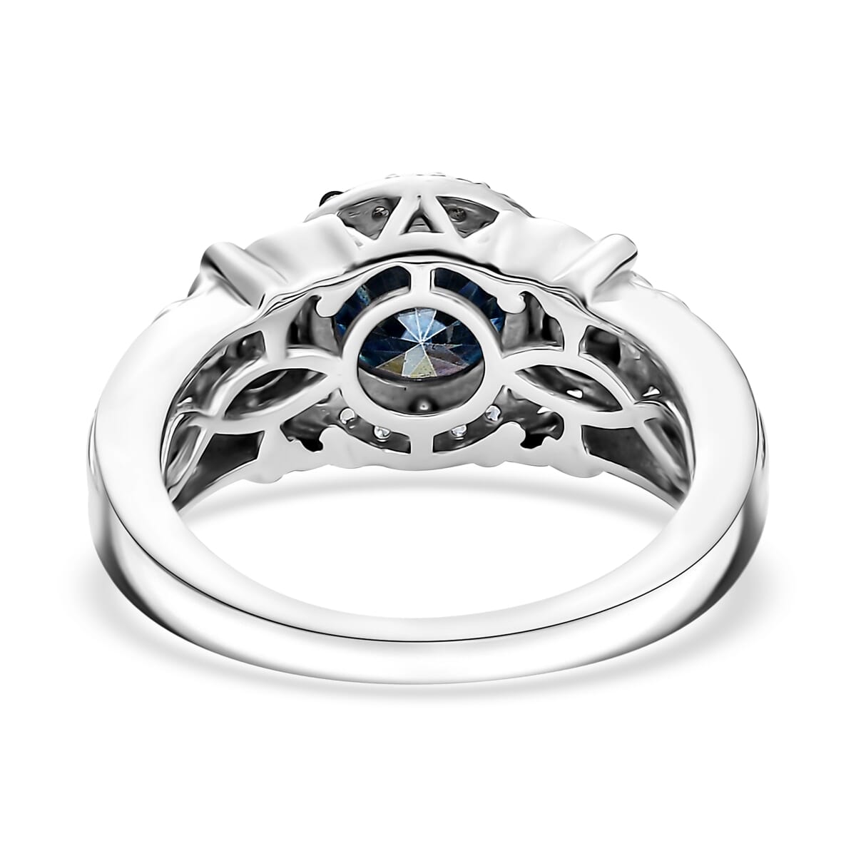 Blue Moissanite, Blue Sapphire and Moissanite 2.20 ctw Ring in 18K Vermeil YG and Rhodium Over Sterling Silver (Size 6.0)  image number 4
