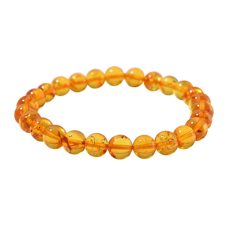 Baltic Amber Round Beaded Stretch Bracelet