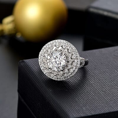 D'Joy Moissanite 3.00 ctw Spiral Galaxy Ring in Rhodium Over Sterling Silver (Size 7.0)