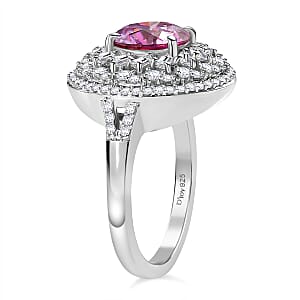 D'Joy Pink Moissanite and Moissanite 2.90 ctw Spiral Galaxy Ring in Rhodium Over Sterling Silver (Size 7.0)