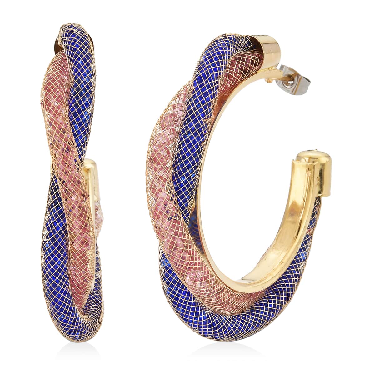 Doorbuster Multi Color Austrian Crystal Twisted Half Hoop Earrings in Goldtone image number 0