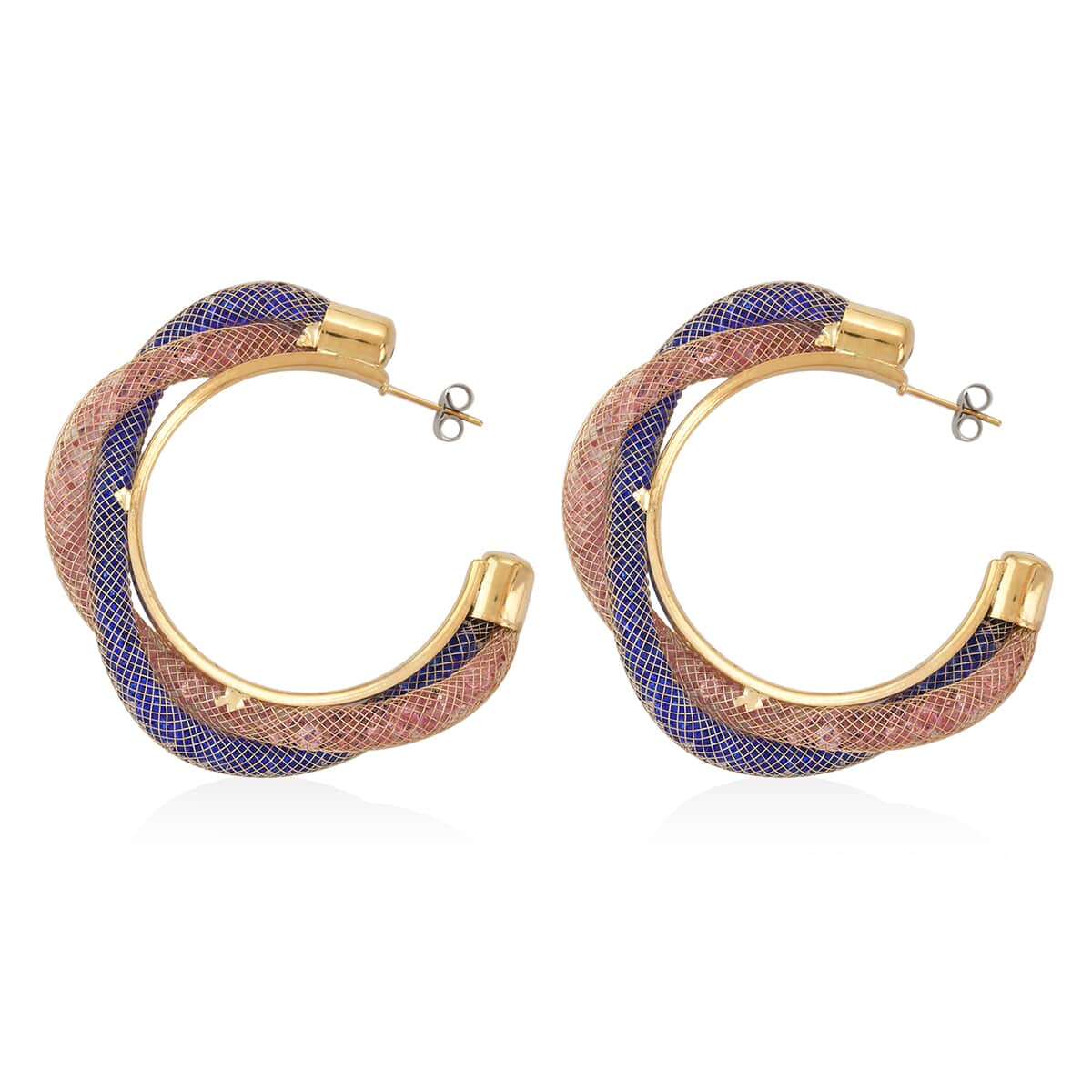 Doorbuster Multi Color Austrian Crystal Twisted Half Hoop Earrings in Goldtone image number 3