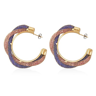 Multi Color Austrian Crystal Twisted Half Hoop Earrings in Goldtone
