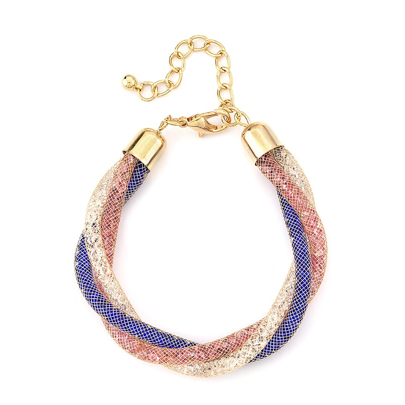 Multi Color Austrian Crystal Twisted Double Row Bracelet in Goldtone (8-10In)