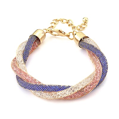 Multi Color Austrian Crystal Twisted Double Row Bracelet in Goldtone (8-10In)