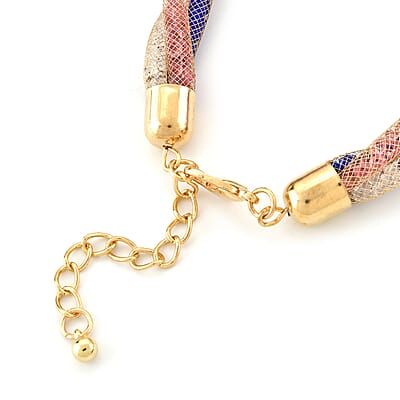 Multi Color Austrian Crystal Twisted Double Row Bracelet in Goldtone (8-10In)