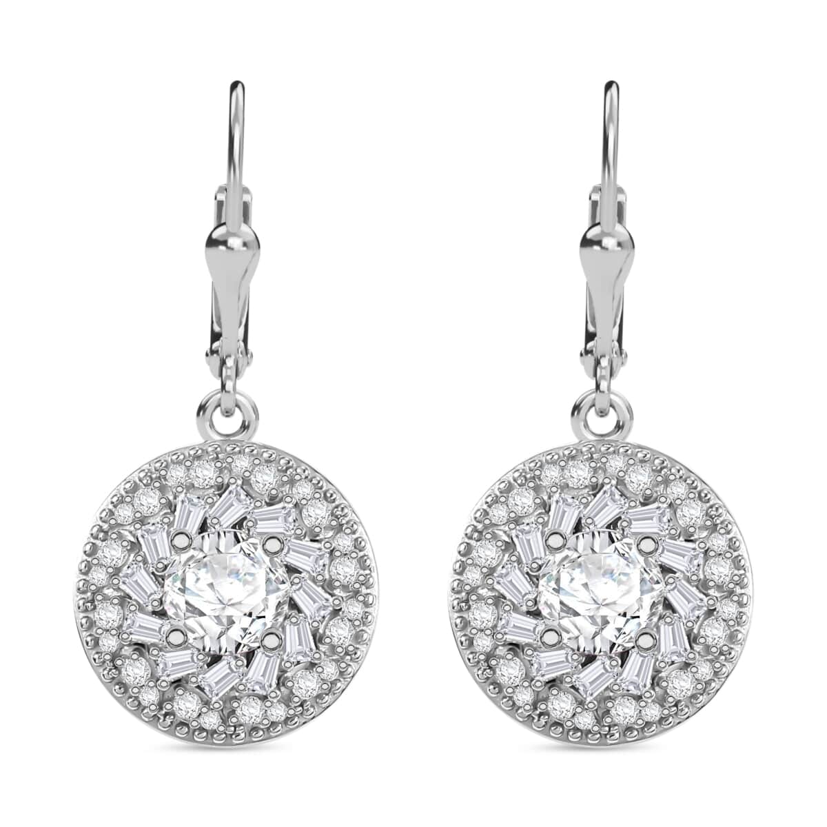 TLV Pink Moissanite (Rnd 6mm), White Moissanite Lever Back Earrings in Rhodium Over Sterling Silver 2.60 ctw image number 0