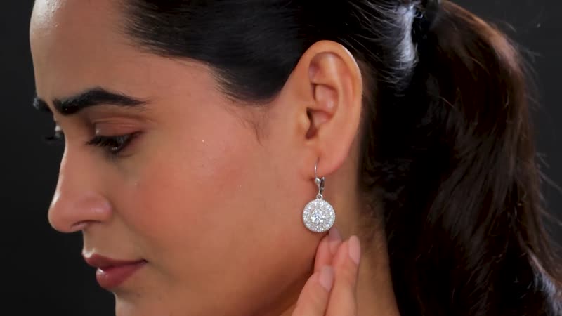 TLV Pink Moissanite (Rnd 6mm), White Moissanite Lever Back Earrings in Rhodium Over Sterling Silver 2.60 ctw