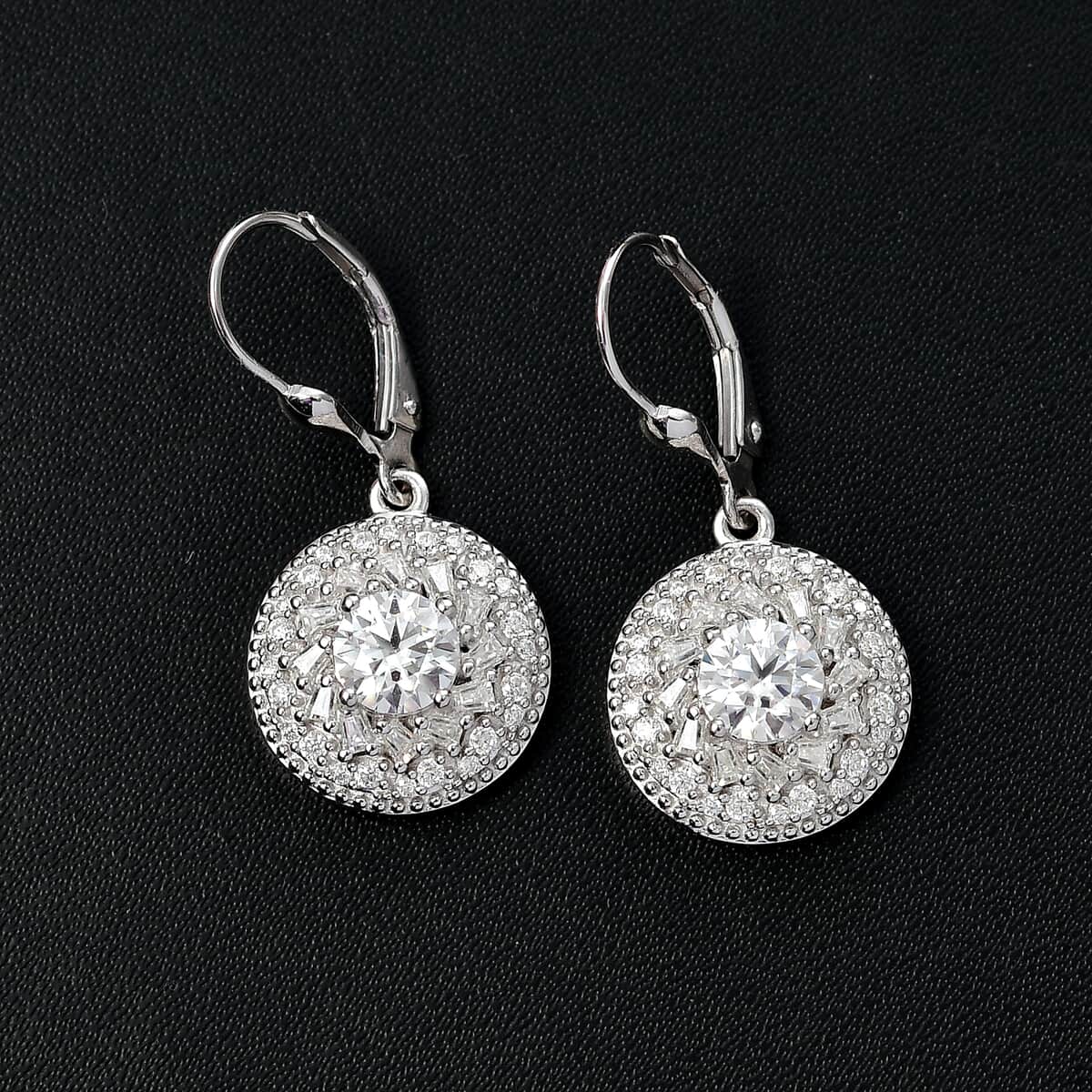 TLV Pink Moissanite (Rnd 6mm), White Moissanite Lever Back Earrings in Rhodium Over Sterling Silver 2.60 ctw image number 1