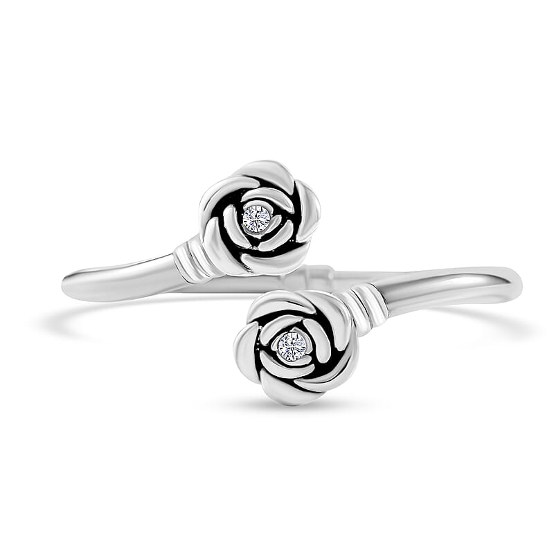 Simulated Diamond 0.08 ctw Bangle Bracelet in Sterling Silver (7.00 In) 