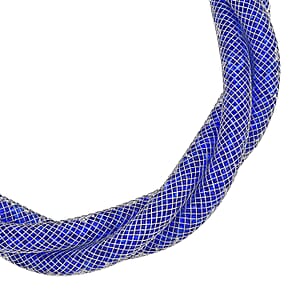 Blue Austrian Crystal Twisted Double Row Bracelet in Silvertone (8-10In)
