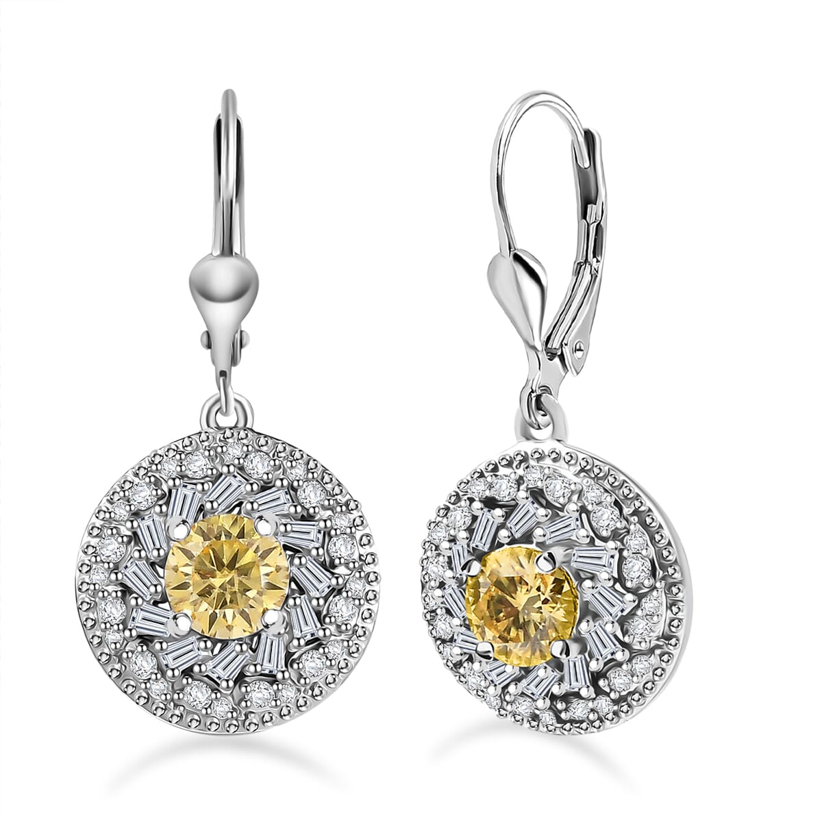 D'Joy Yellow Moissanite and White Moissanite 2.60 ctw Spiral Galaxy Earrings in Rhodium Over Sterling Silver image number 0
