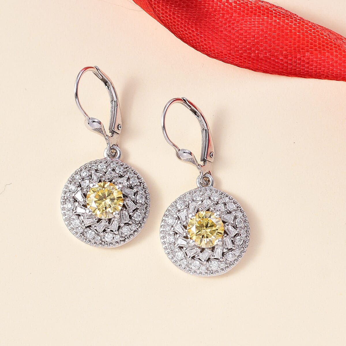 D'Joy Yellow Moissanite and White Moissanite 2.60 ctw Spiral Galaxy Earrings in Rhodium Over Sterling Silver image number 1