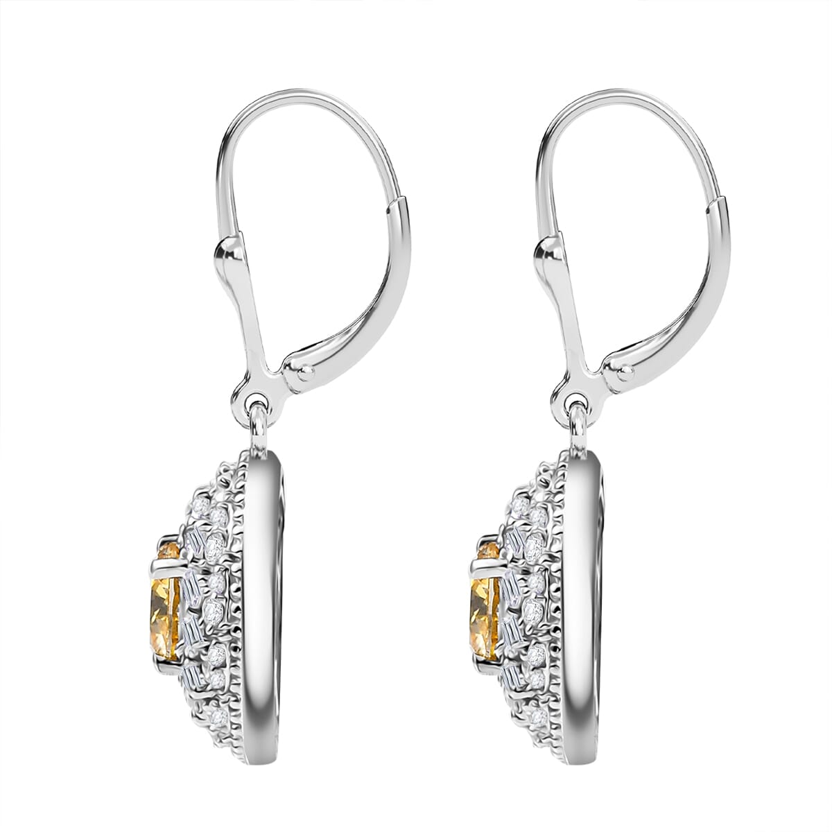 D'Joy Yellow Moissanite and White Moissanite 2.60 ctw Spiral Galaxy Earrings in Rhodium Over Sterling Silver image number 3