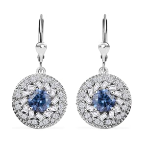 D'Joy Blue Moissanite and White Moissanite 2.70 ctw Spiral Galaxy Earrings in Rhodium Over Sterling Silver