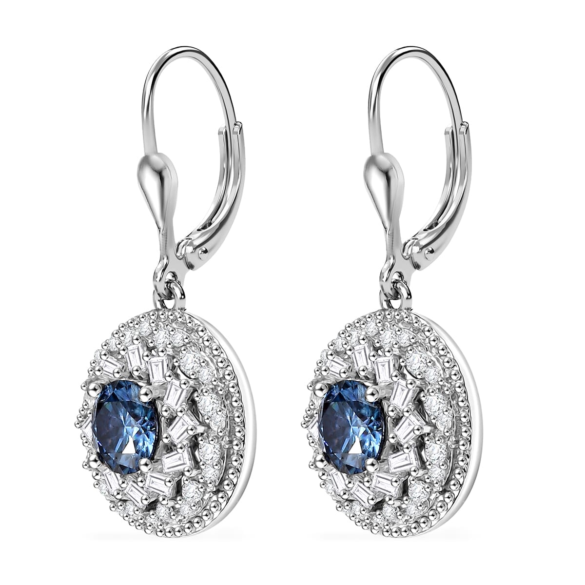 D'Joy Blue Moissanite and White Moissanite 2.70 ctw Spiral Galaxy Earrings in Rhodium Over Sterling Silver image number 3