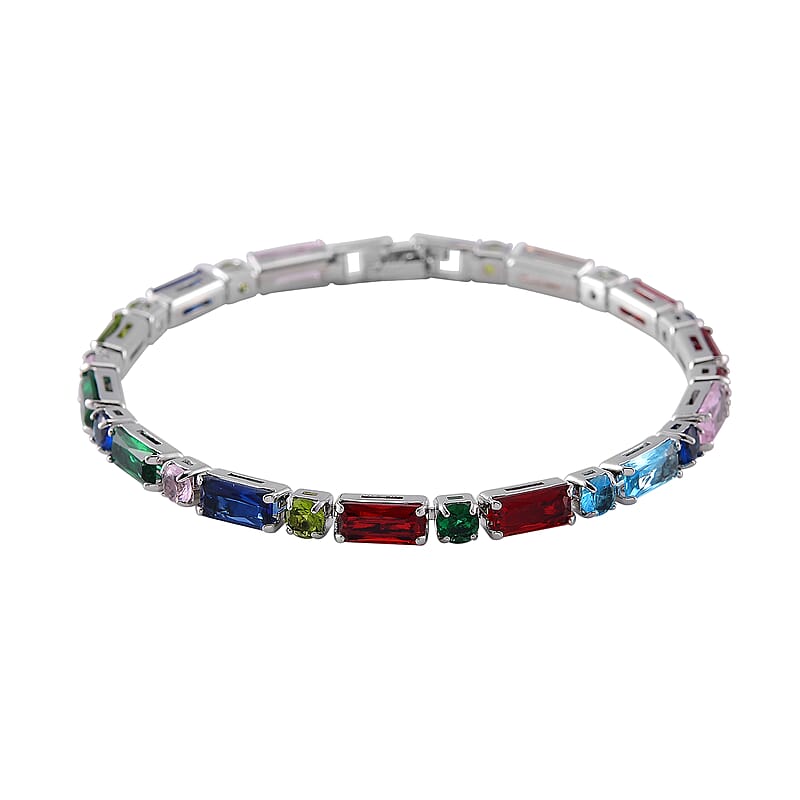Simulated Multi Color Diamond 15.00 ctw Tennis Bracelet in Silvertone (7.50 In)