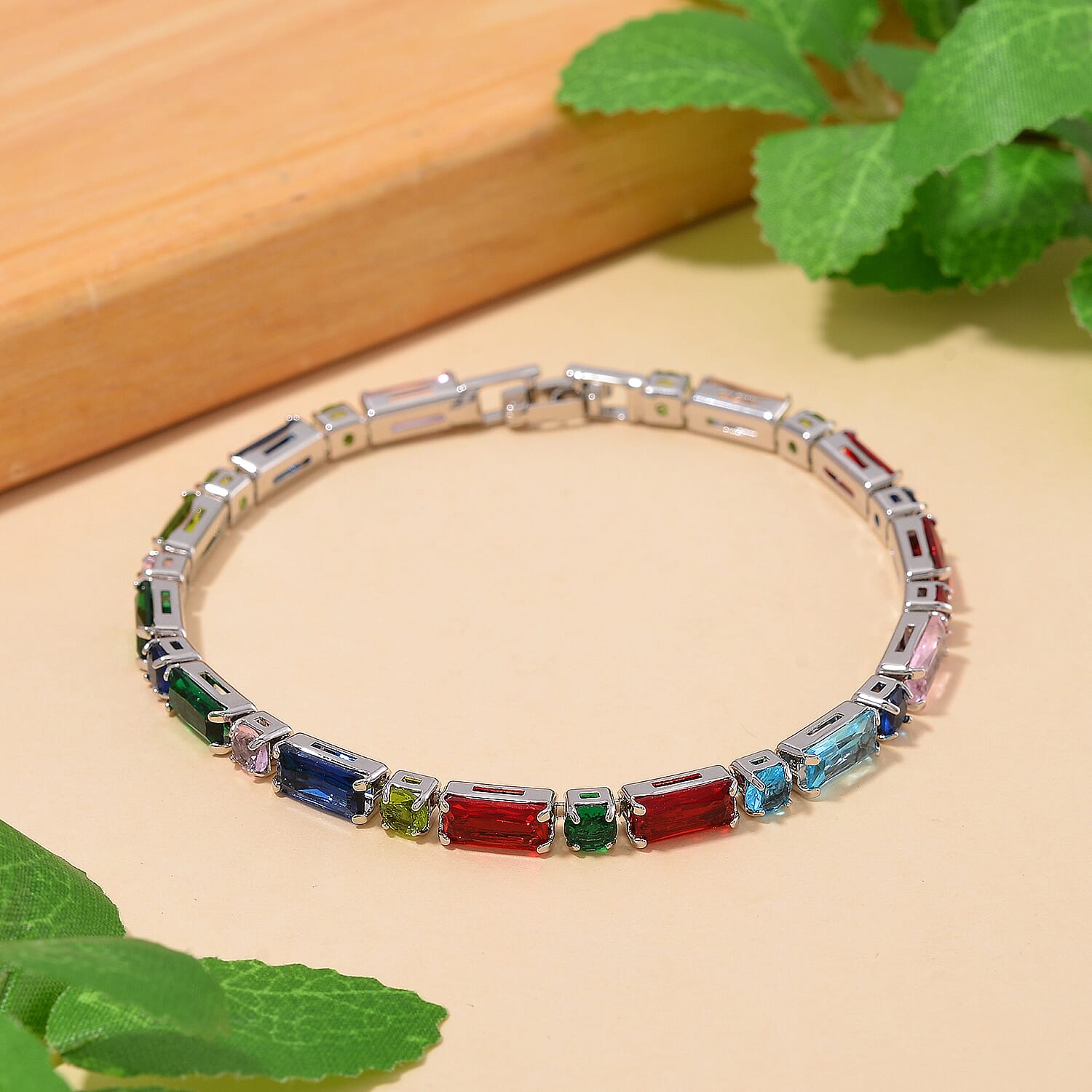 Simulated Multi Color Diamond 15.00 ctw Tennis Bracelet in Silvertone (7.50 In)