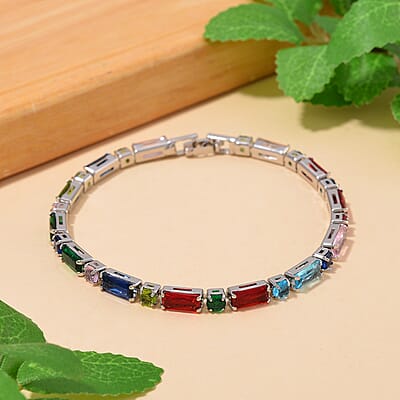 Simulated Multi Color Diamond 15.00 ctw Tennis Bracelet in Silvertone (7.50 In)
