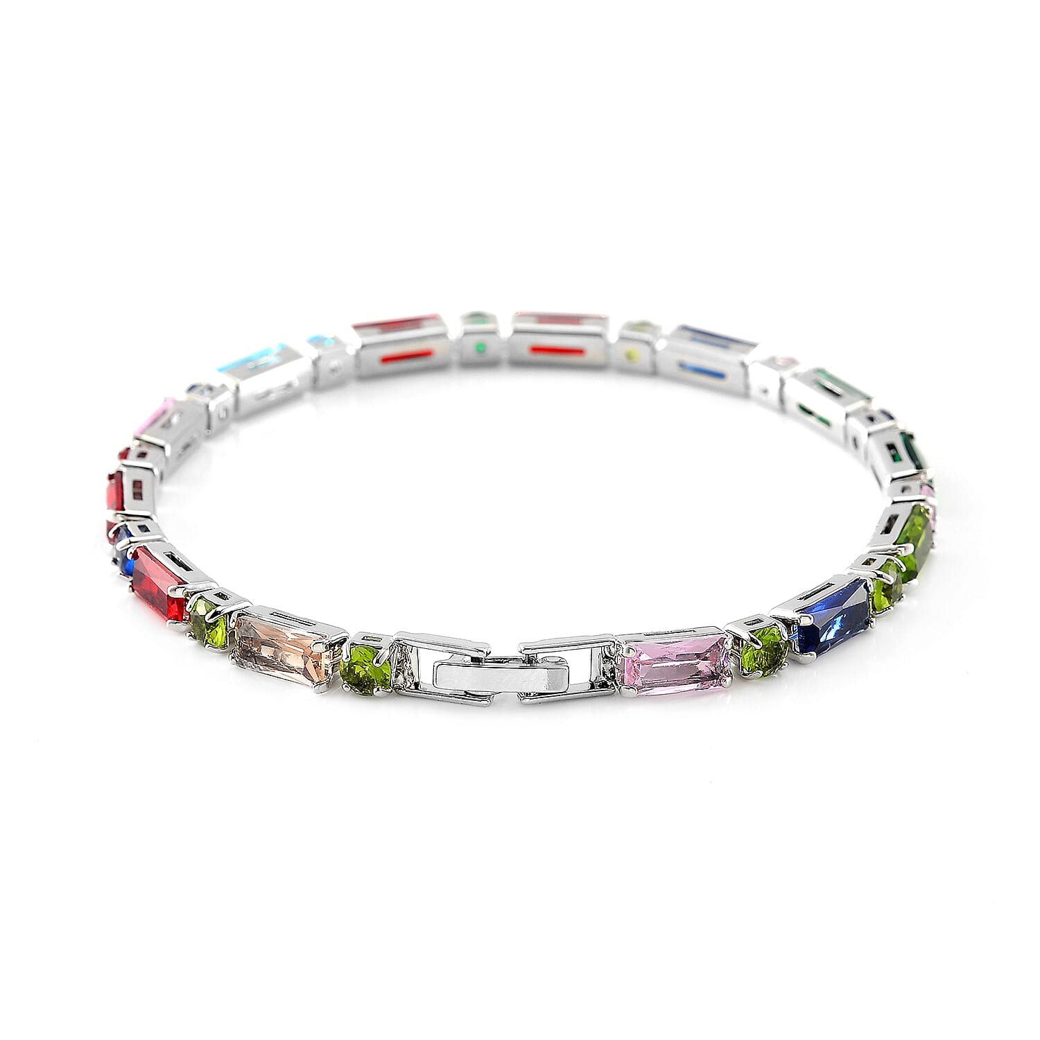 Simulated Multi Color Diamond 15.00 ctw Tennis Bracelet in Silvertone (7.50 In)