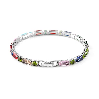 Simulated Multi Color Diamond 15.00 ctw Tennis Bracelet in Silvertone (7.50 In)