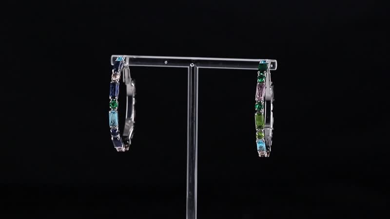 Doorbuster Simulated Multi Color Diamond Hoop Earrings in Silvertone 5.00 ctw