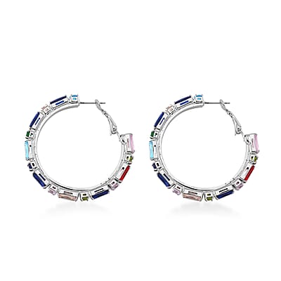 Simulated Multi Color Diamond 5.00 ctw Hoop Earrings in Silvertone