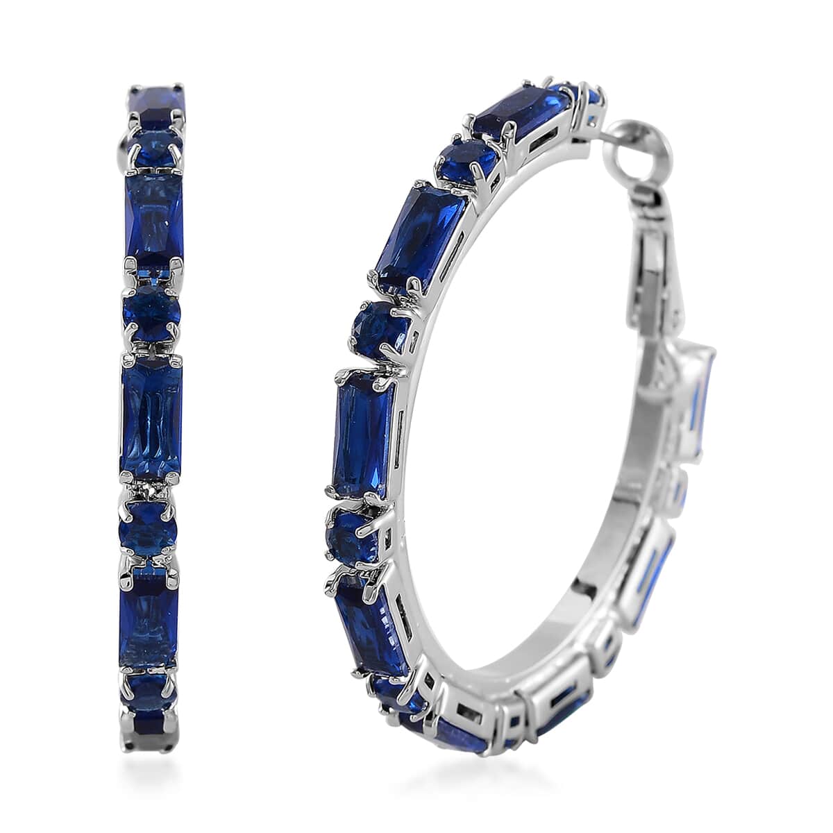 Doorbuster Simulated Blue Diamond 5.00 ctw Hoop Earrings in Silvertone image number 0