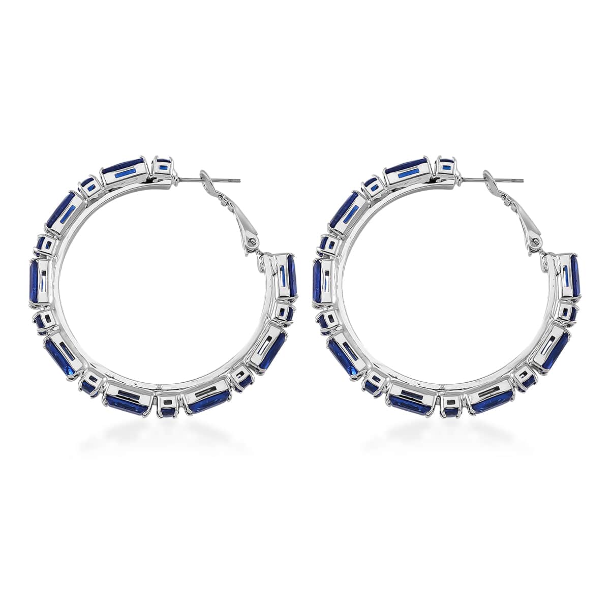 Doorbuster Simulated Blue Diamond 5.00 ctw Hoop Earrings in Silvertone image number 3