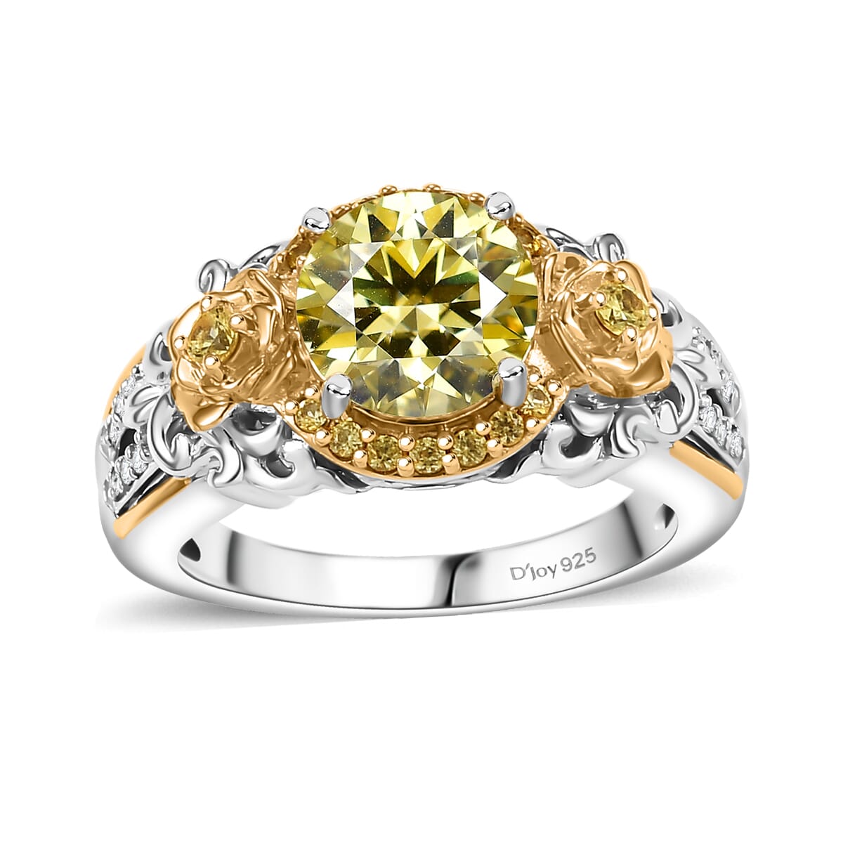 Yellow Moissanite, Yellow Sapphire and Moissanite 2.15 ctw Ring in 18K Vermeil YG and Rhodium Over Sterling Silver (Size 9.0)  image number 0