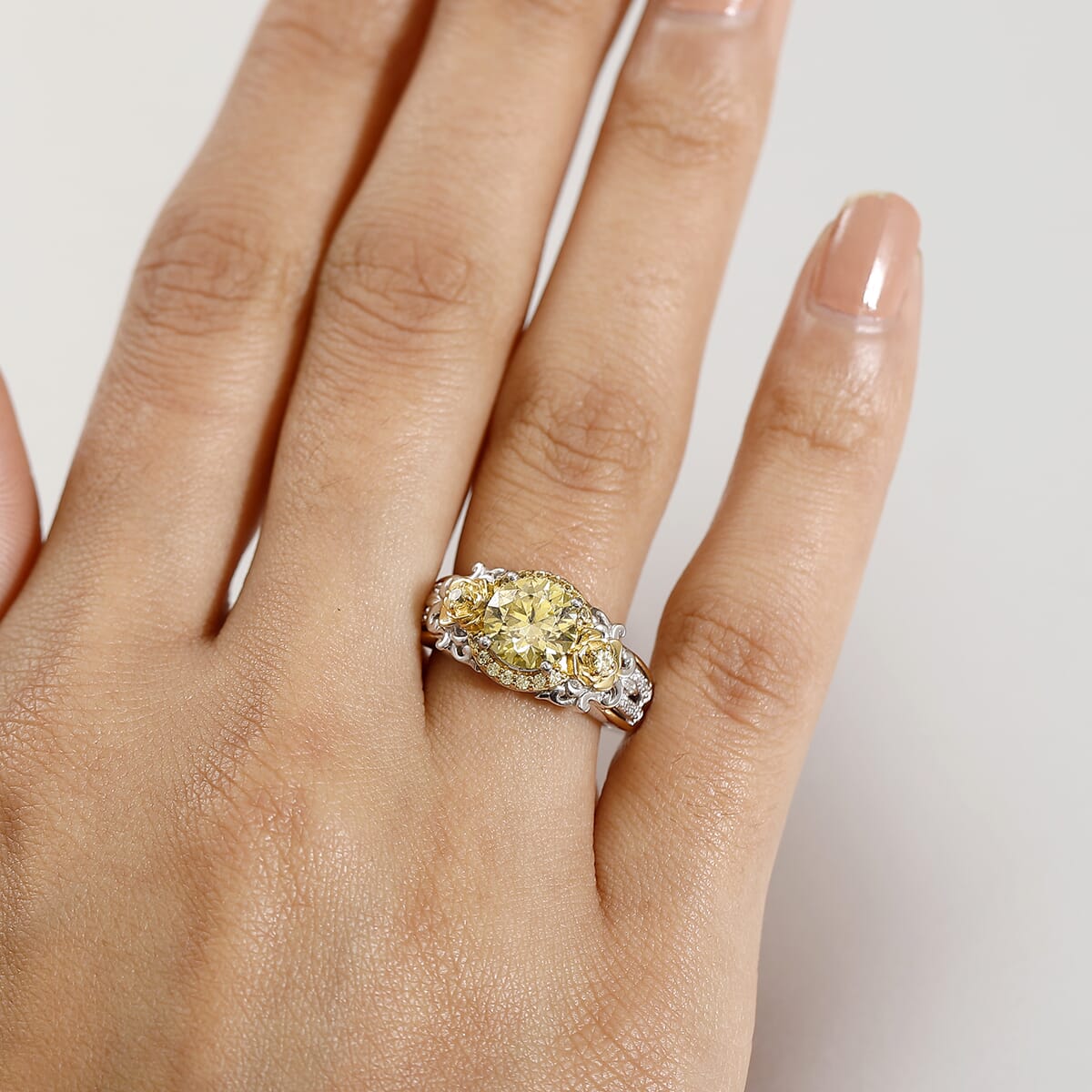 Yellow Moissanite, Yellow Sapphire and Moissanite 2.15 ctw Ring in 18K Vermeil YG and Rhodium Over Sterling Silver (Size 9.0)  image number 2