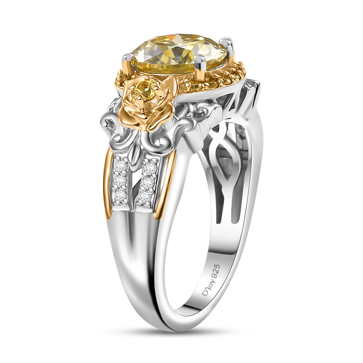 Yellow Moissanite, Yellow Sapphire and Moissanite 2.15 ctw Ring in 18K Vermeil YG and Rhodium Over Sterling Silver (Size 9.0)  image number 3