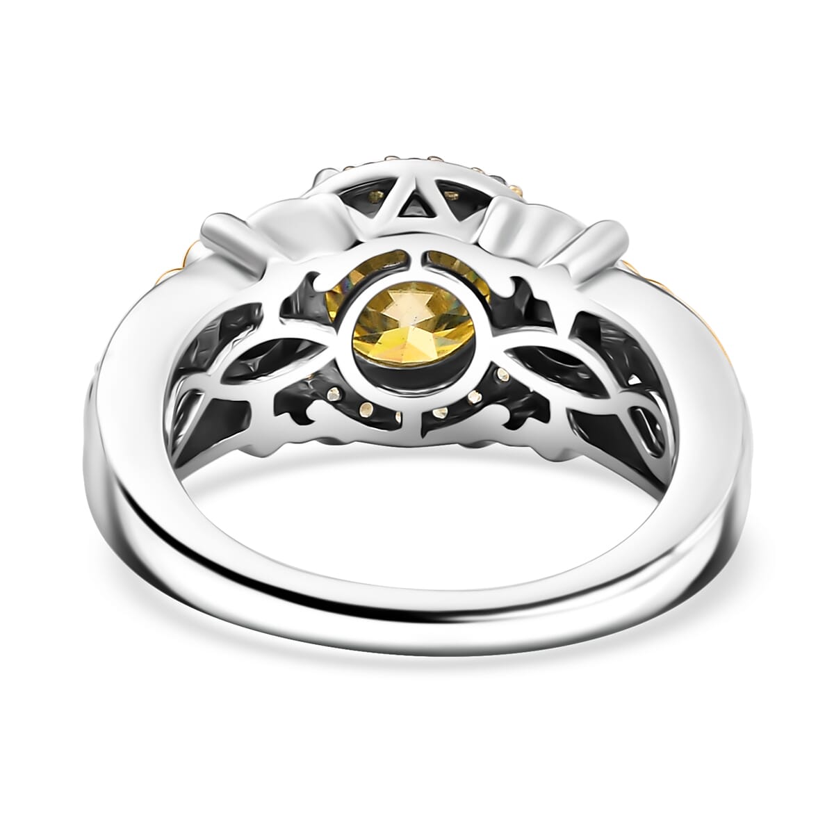 Yellow Moissanite, Yellow Sapphire and Moissanite 2.15 ctw Ring in 18K Vermeil YG and Rhodium Over Sterling Silver (Size 9.0)  image number 4