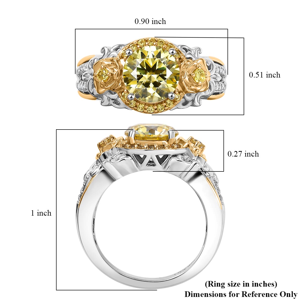 Yellow Moissanite, Yellow Sapphire and Moissanite 2.15 ctw Ring in 18K Vermeil YG and Rhodium Over Sterling Silver (Size 9.0)  image number 5