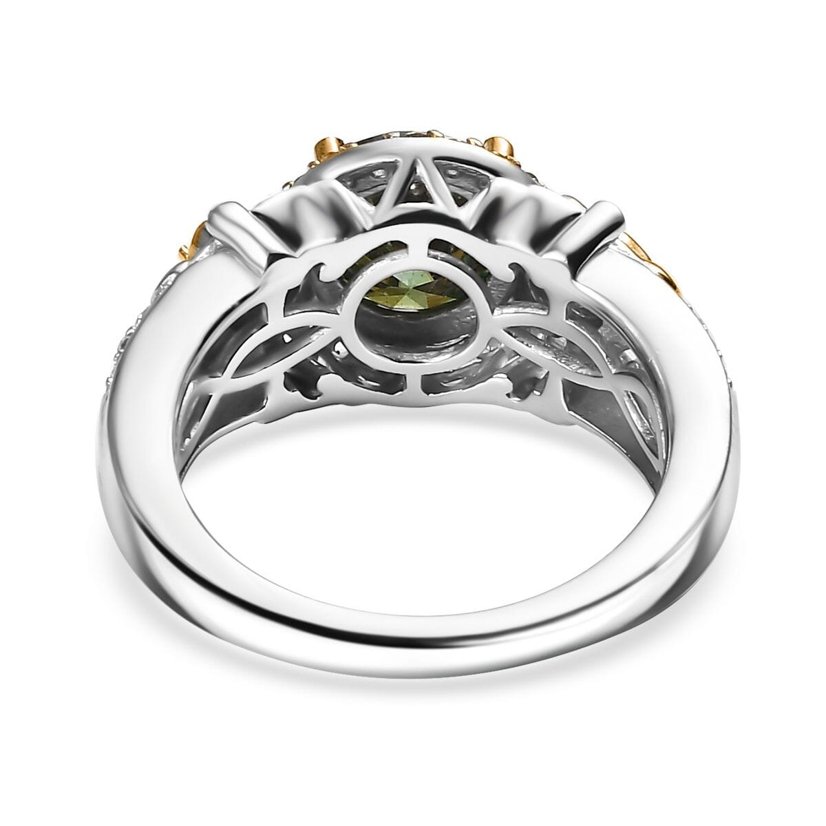 Green Moissanite, Green Sapphire and Moissanite 2.10 ctw Ring in 18K Vermeil YG and Rhodium Over Sterling Silver (Size 9.0) image number 4