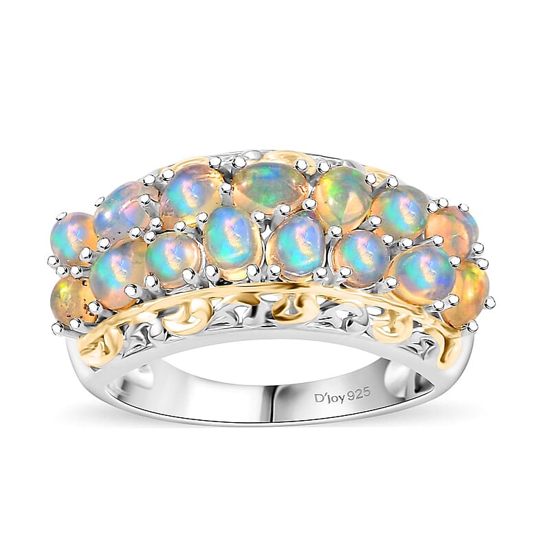 D'Joy Ethiopian Welo Opal 1.50 ctw Aurora Cascade Ring in 18K Vermeil YG and Rhodium Over Sterling Silver (Size 10.0)