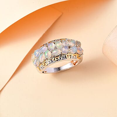 D'Joy Ethiopian Welo Opal 1.50 ctw Aurora Cascade Ring in 18K Vermeil YG and Rhodium Over Sterling Silver (Size 10.0)