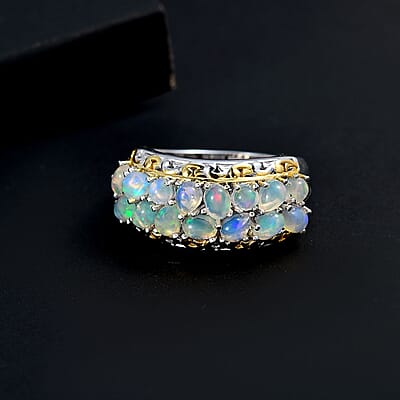D'Joy Ethiopian Welo Opal 1.50 ctw Aurora Cascade Ring in 18K Vermeil YG and Rhodium Over Sterling Silver (Size 10.0)