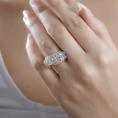 D'Joy Ethiopian Welo Opal 1.50 ctw Aurora Cascade Ring in 18K Vermeil YG and Rhodium Over Sterling Silver (Size 10.0)