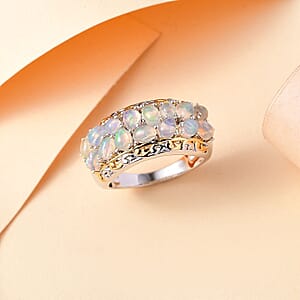 Ethiopian Welo Opal 1.50 ctw Aurora Cascade Ring in 18K Vermeil YG and Rhodium Over Sterling Silver (Size 6.0)