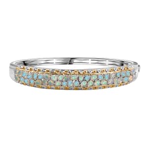 Ethiopian Welo Opal 4.20 ctw Aurora Cascade Bangle Bracelet in 18K Vermeil YG and Rhodium Over Sterling Silver (7.25 In)