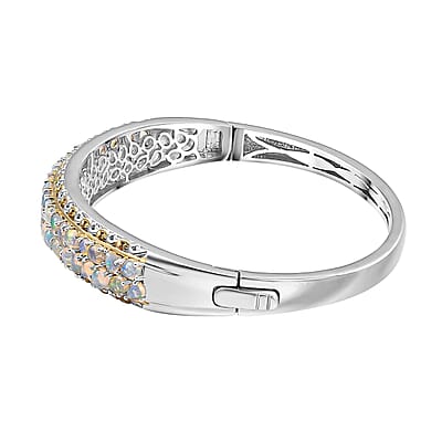 Ethiopian Welo Opal 4.20 ctw Aurora Cascade Bangle Bracelet in 18K Vermeil YG and Rhodium Over Sterling Silver (7.25 In)
