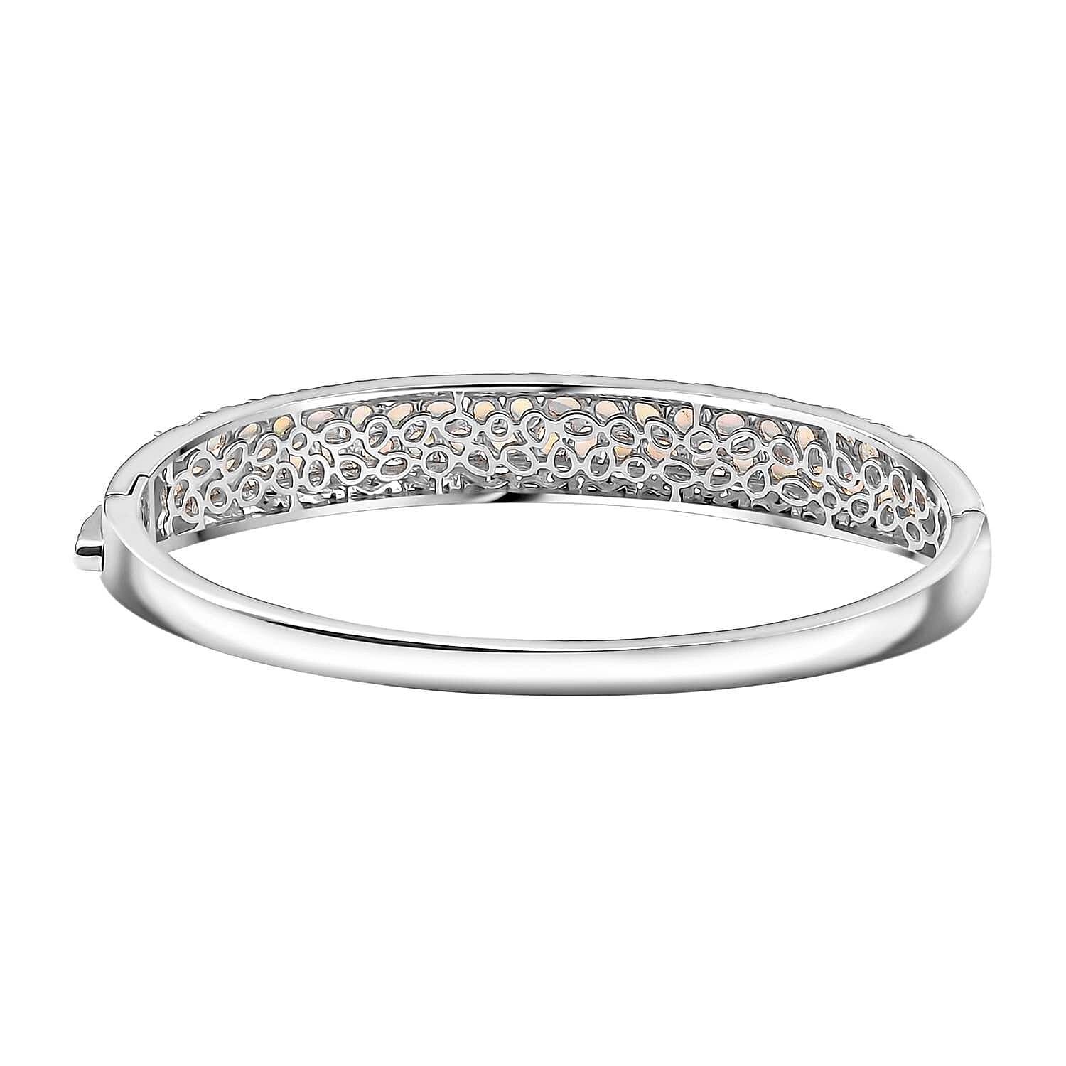 Ethiopian Welo Opal 4.20 ctw Aurora Cascade Bangle Bracelet in 18K Vermeil YG and Rhodium Over Sterling Silver (7.25 In)