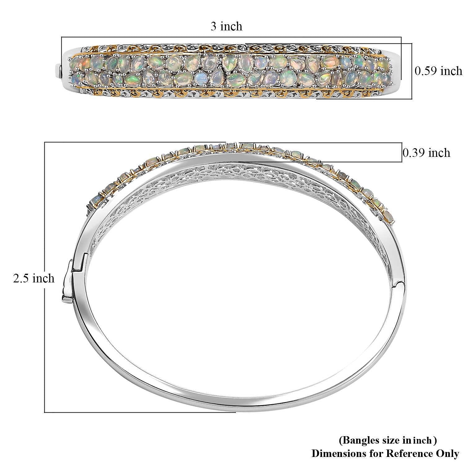 Ethiopian Welo Opal 4.20 ctw Aurora Cascade Bangle Bracelet in 18K Vermeil YG and Rhodium Over Sterling Silver (7.25 In)